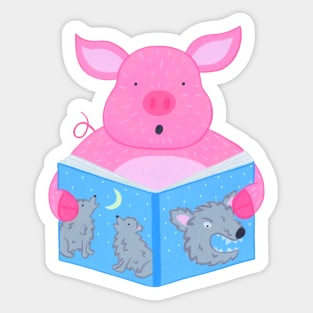 Animals with books part 2 - Pig reading scary bedtime story Sticker